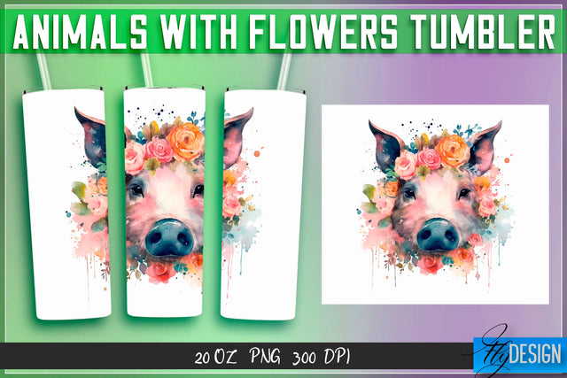 Animals with Flowers Tumblers | Wrap 20 oz v.2 Sublimation Fly Design 