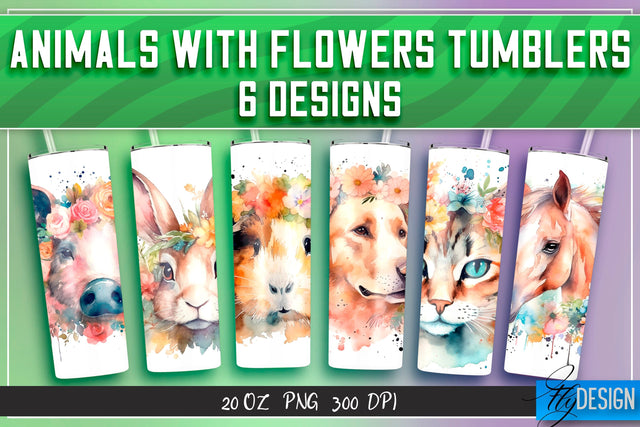 Animals with Flowers Tumblers | Wrap 20 oz v.2 Sublimation Fly Design 