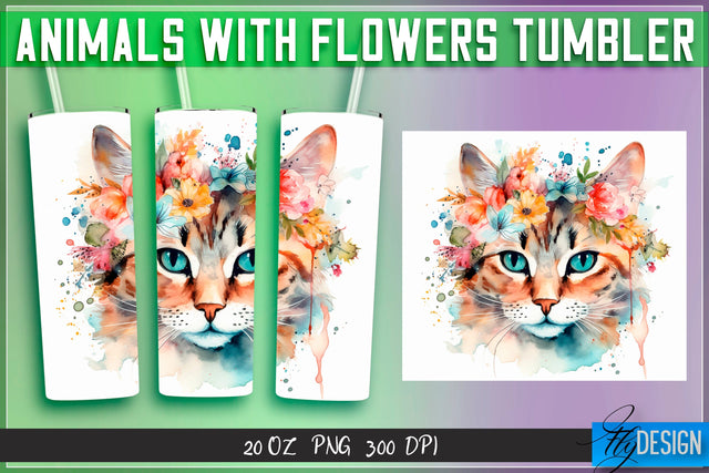 Animals with Flowers Tumblers | Wrap 20 oz v.2 Sublimation Fly Design 