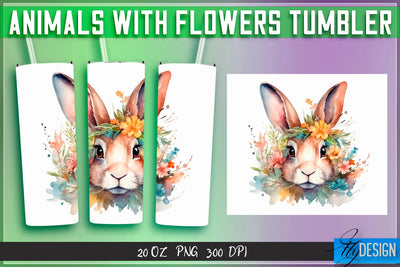 Animals with Flowers Tumblers | Wrap 20 oz v.2 Sublimation Fly Design 