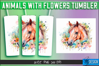 Animals with Flowers Tumblers | Wrap 20 oz v.2 Sublimation Fly Design 