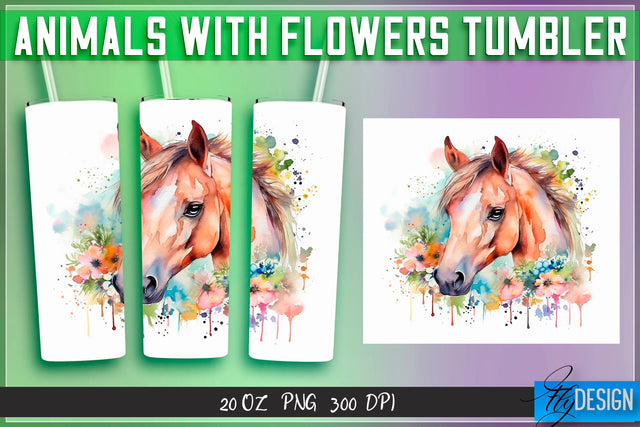 Animals with Flowers Tumblers | Wrap 20 oz v.2 Sublimation Fly Design 