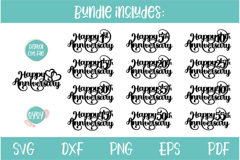 Anniversary Cake Toppers Bundle SVG | Happy Anniversary SVG SVG OyoyStudioDigitals 