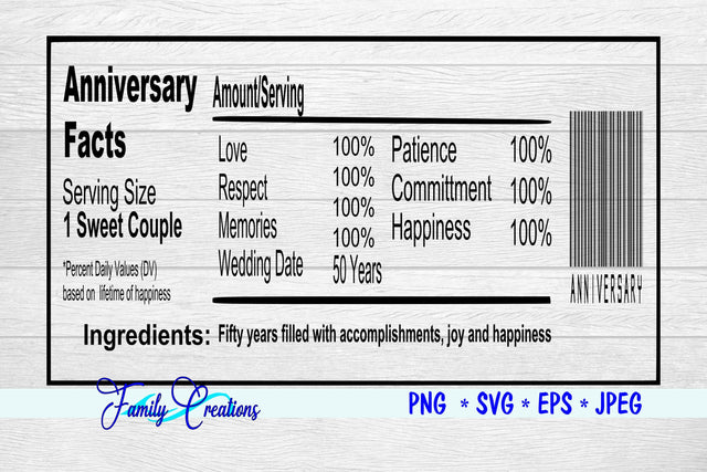 Anniversary Facts 50 years Nutrition Label SVG Family Creations 