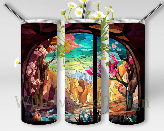 Antelope Canyon 20oz Skinny Tumbler Png, Antelope Canyon Framed With Flowers Tumbler, Stained Glass Pattern, Stained Glass Paper, Faux Stained, Antelope Canyon Tumbler Wrap Sublimation WillowSageDesign 