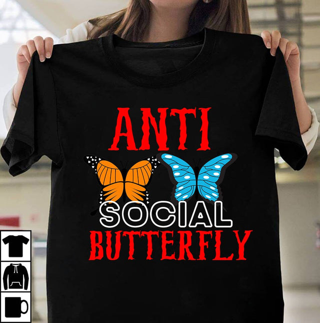 Anti Socail Butterfly SVG Cut File, Anti Socail Butterfly PNG SVG BlackCatsMedia 
