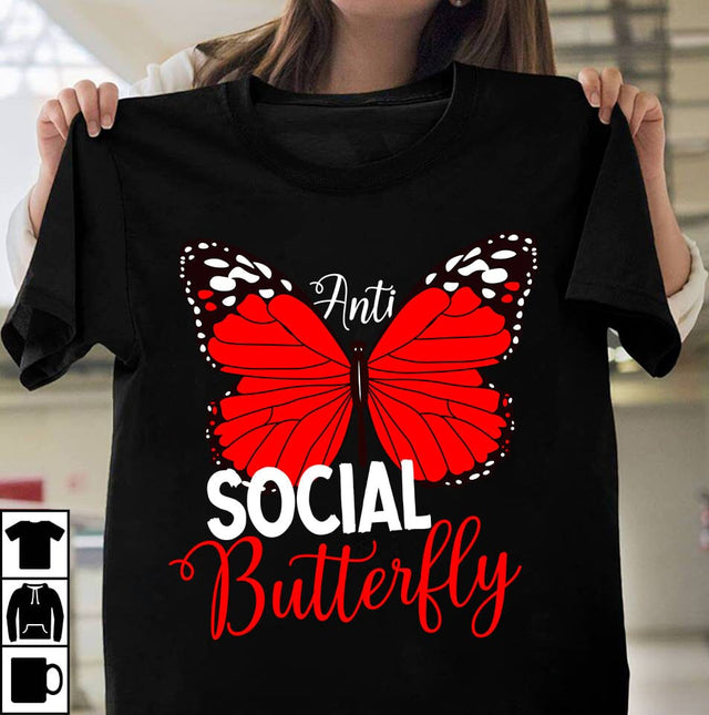 Anti Social Butterfly SVG Cut File , Anti Social Butterfly PNG SVG BlackCatsMedia 