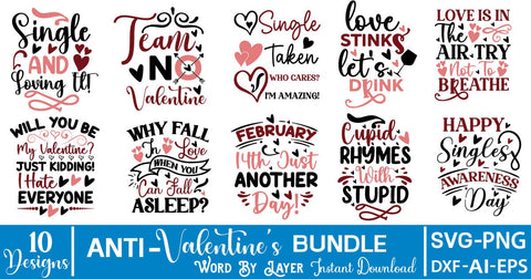 Anti Valentine SVG Bundle SVG SVGs,Quotes and Sayings,Food & Drink,On Sale, Print & Cut SVG DesignPlante 503 