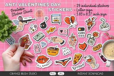 Anti Valentines Day Stickers Bundle 29 PNG & Sticker Sheet Sublimation OrangeBrushStudio 