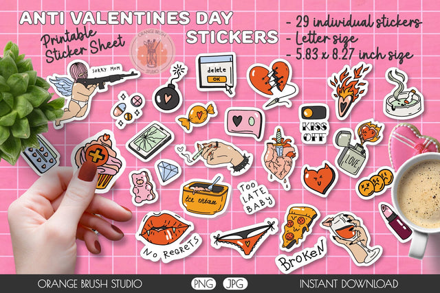 Anti Valentines Day Stickers Bundle 29 PNG & Sticker Sheet Sublimation OrangeBrushStudio 