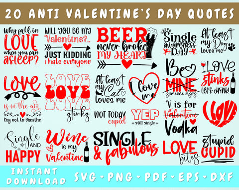 Anti Valentine's Day SVG Bundle, Funny Valentine's Day Quotes SVG, Stupid Cupid SVG, Love Stinks SVG SVG HappyDesignStudio 