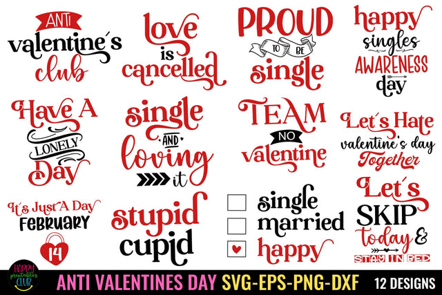 Anti Valentine's Day SVG Bundle I Funny Valentines SVG SVG Happy Printables Club 