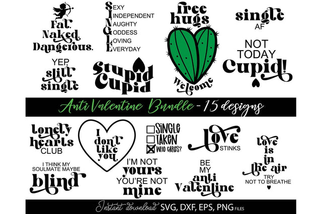 Anti Valentines Day SVG Bundle, Valentines Day Hugs SVG, Stupid Cupid SVG, Heart SVG, Love SVG SVG March Design Studio 