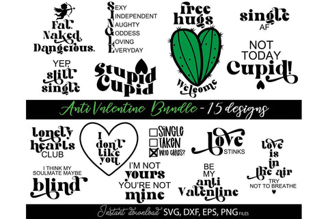 Anti Valentines Day SVG Bundle, Valentines Day Hugs SVG, Stupid Cupid SVG, Heart SVG, Love SVG SVG March Design Studio 