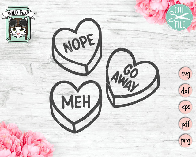 Anti Valentines Hearte SVG Cut File, Candy Hearts SVG, Conversation Heart SVG SVG Wild Pilot 