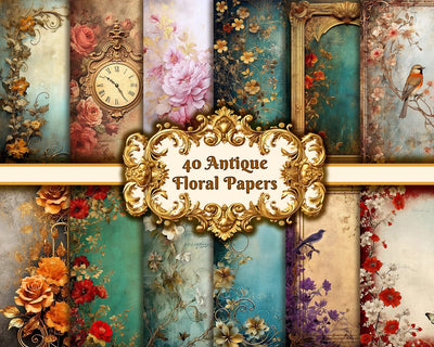 Antique Floral Papers Set, Junk Journal, Kit, Scrapbook SVG nikola 