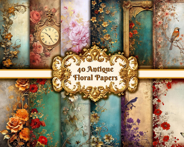 Antique Floral Papers Set, Junk Journal, Kit, Scrapbook SVG nikola 