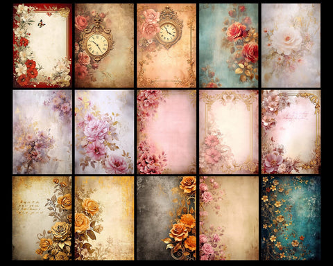 Antique Floral Papers Set, Junk Journal, Kit, Scrapbook SVG nikola 