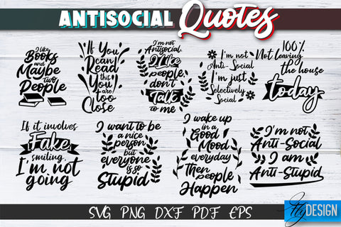 Antisocial Quotes SVG Bundle. Sarcastic Quotes, Funny Quotes SVG Fly Design 