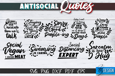 Antisocial Quotes SVG Bundle. Sarcastic Quotes, Funny Quotes SVG Fly Design 