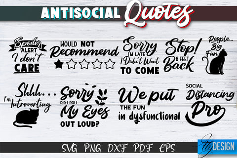 Antisocial Quotes SVG Bundle. Sarcastic Quotes, Funny svg v2 SVG Fly Design 