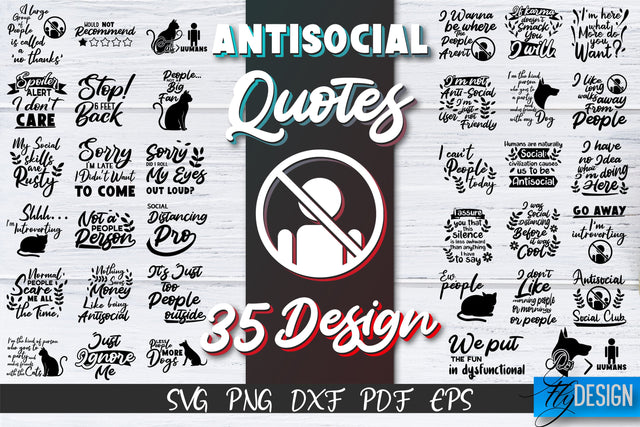 Antisocial Quotes SVG Bundle. Sarcastic Quotes, Funny svg v2 SVG Fly Design 