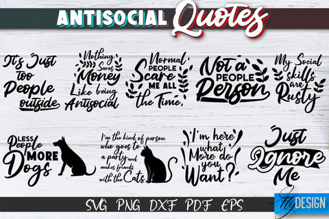 Antisocial Quotes SVG Bundle. Sarcastic Quotes, Funny svg v2 SVG Fly Design 