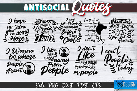 Antisocial Quotes SVG Bundle. Sarcastic Quotes, Funny svg v2 SVG Fly Design 