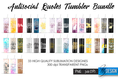 Antisocial Quotes Tumbler Bundle. 20 Oz Tumbler Bundle. Funny Tumbler Sublimation Fly Design 