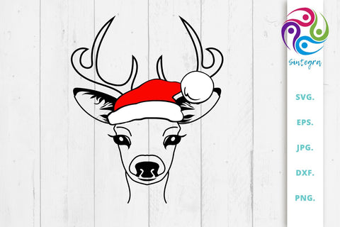 Antlers Deer With Santa Claus Hat Svg File SVG Sintegra 