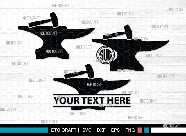 Anvil Monogram, Anvil Silhouette, Anvil and Hammer Silhouette, Blacksmith Svg, Workshop Svg, Anvil Bundle, SB00060 SVG ETC Craft 