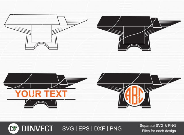 Anvil SVG, Anvil Split Silhouette, Anvil Monogram, Anvil Clipart, anvil Cricut cut files SVG Dinvect 