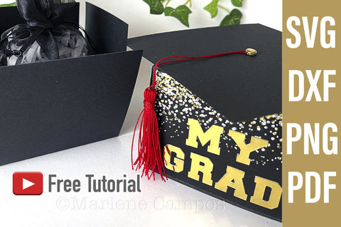ANY YEAR Graduation Cap Gift Box | Die Cut Files | SVG, DXF | Black | Free Tutorial SVG Marlene Campos 