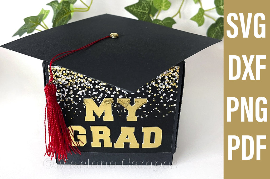ANY YEAR Die Cut Files Graduation Cap Gift Box | SVG, DXF | Black ...