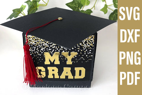 ANY YEAR Graduation Cap Gift Box | Die Cut Files | SVG, DXF | Black | Free Tutorial SVG Marlene Campos 