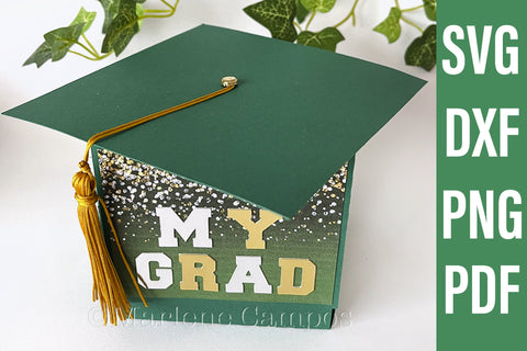 ANY YEAR Graduation Cap Gift Box | Die Cut Files | SVG, DXF | Green | Free Tutorial SVG Marlene Campos 