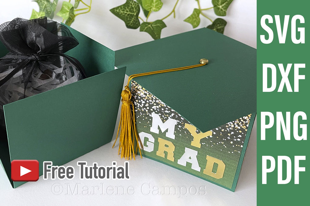 Graduation Box Dxf ANY YEAR Graduation Cap Gift Box | Die Cut Files | SVG, DXF | Green ...