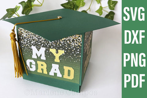 ANY YEAR Graduation Cap Gift Box | Die Cut Files | SVG, DXF | Green | Free Tutorial SVG Marlene Campos 