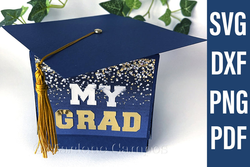 Graduation Box Dxf ANY YEAR Graduation Cap Gift Box | Die Cut Files | SVG, DXF | Navy Blue ...