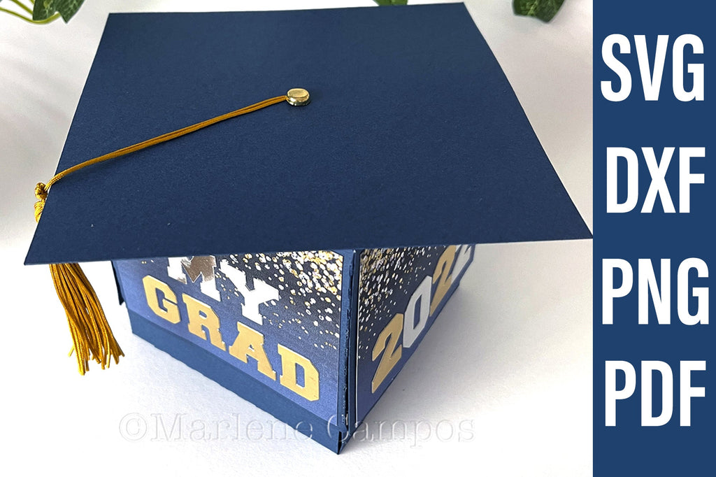 Graduation Box Dxf ANY YEAR Graduation Cap Gift Box | Die Cut Files | SVG, DXF | Navy Blue ...