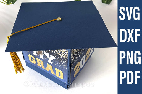 ANY YEAR Graduation Cap Gift Box | Die Cut Files | SVG, DXF | Navy Blue | Free Tutorial SVG Marlene Campos 