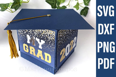 ANY YEAR Graduation Cap Gift Box | Die Cut Files | SVG, DXF | Navy Blue | Free Tutorial SVG Marlene Campos 