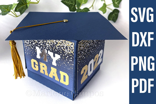 ANY YEAR Graduation Cap Gift Box | Die Cut Files | SVG, DXF | Navy Blue | Free Tutorial SVG Marlene Campos 