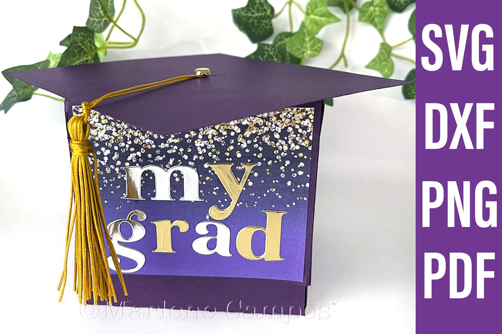 Graduation Box Dxf ANY YEAR Graduation Cap Gift Box | Die Cut Files | SVG, DXF | Purple ...