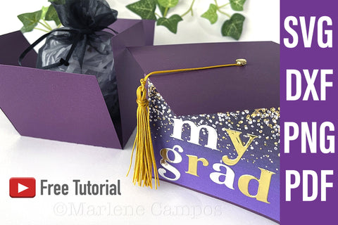 ANY YEAR Graduation Cap Gift Box | Die Cut Files | SVG, DXF | Purple | Free Tutorial SVG Marlene Campos 