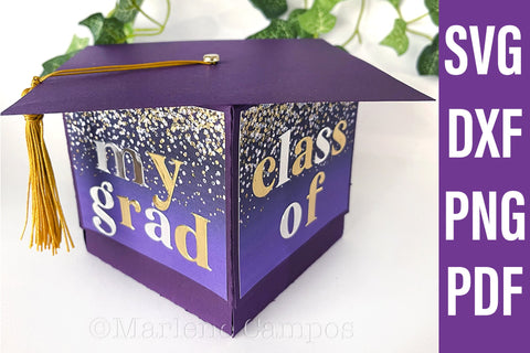ANY YEAR Graduation Cap Gift Box | Die Cut Files | SVG, DXF | Purple | Free Tutorial SVG Marlene Campos 