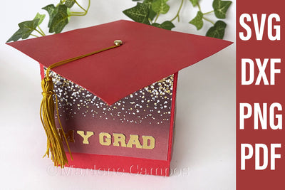 ANY YEAR Graduation Cap Gift Box | Die Cut Files | SVG, DXF | Red | Free Tutorial SVG Marlene Campos 