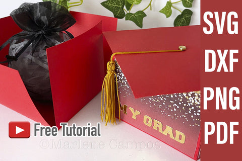 ANY YEAR Graduation Cap Gift Box | Die Cut Files | SVG, DXF | Red | Free Tutorial SVG Marlene Campos 