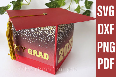 ANY YEAR Graduation Cap Gift Box | Die Cut Files | SVG, DXF | Red | Free Tutorial SVG Marlene Campos 