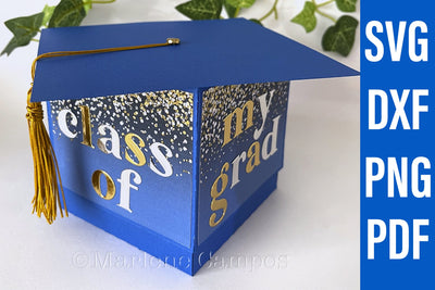 ANY YEAR Graduation Cap Gift Box | Die Cut Files | SVG, DXF | Royal Blue | Free Tutorial SVG Marlene Campos 
